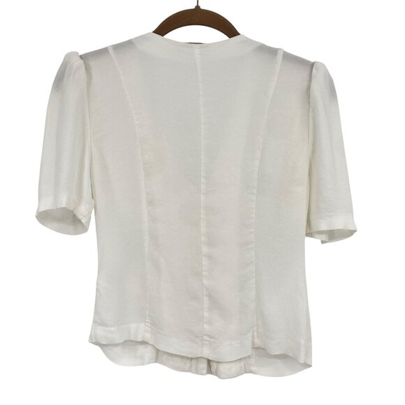OLIVACEOUS Women's M White V-Neck Short Sleeve Button Up Top Rayon - Picture 2 of 9